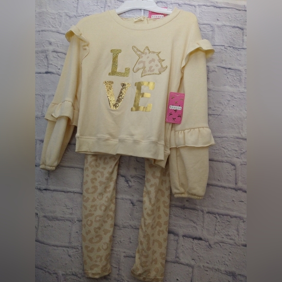 Btween 3PC GIRLS Stylish Cream Leopard Pants Set - Picture 1 of 6